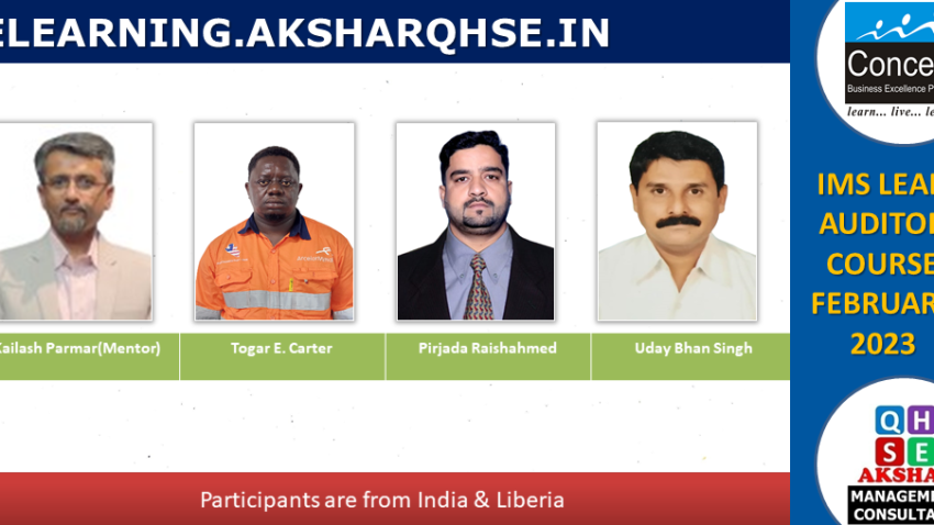 IMS Lead Auditor Course Sunday Batch Completed February, 2023.