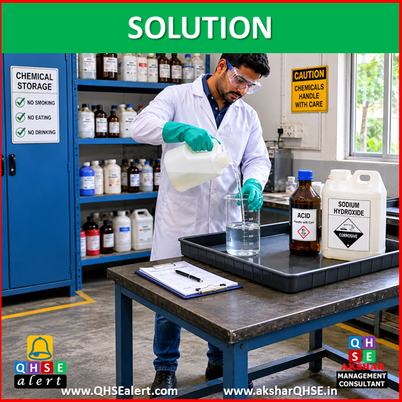 No lab coat or goggles while handling chemicals B