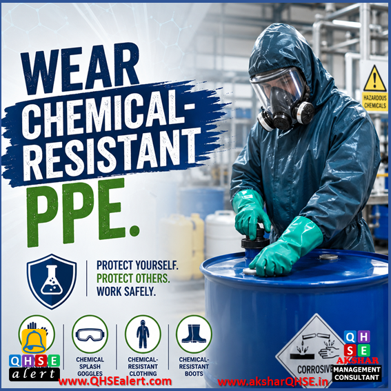 Wear chemical-resistant PPE